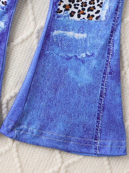 TMCHD42 - Girl's 2 Piece Sassy Faux Denim Outfit