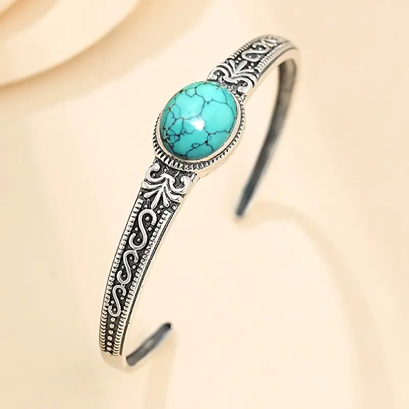 Load image into Gallery viewer, TMBC11 - Synthetic Turquoise Open Bangle Bracelet
