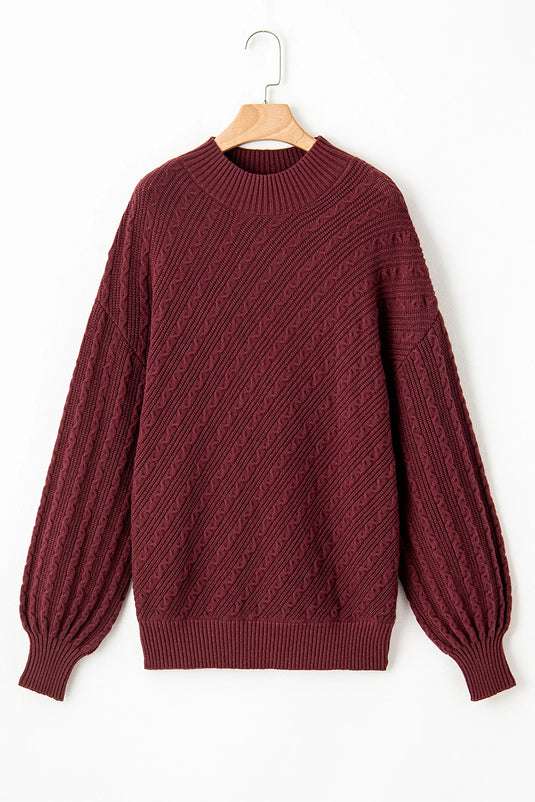 DLLS302 - Ladies Red Dahlia Textured Knit High Neck Drop Shoulder Sweater