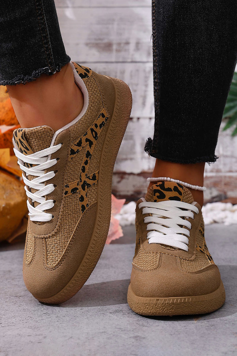 Load image into Gallery viewer, DLLSHOE 140 - Coffee Faux Suede Contrast Patchwork Detail Lace Up Flat Sneakers
