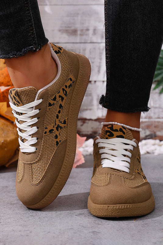 DLLSHOE 140 - Coffee Faux Suede Contrast Patchwork Detail Lace Up Flat Sneakers
