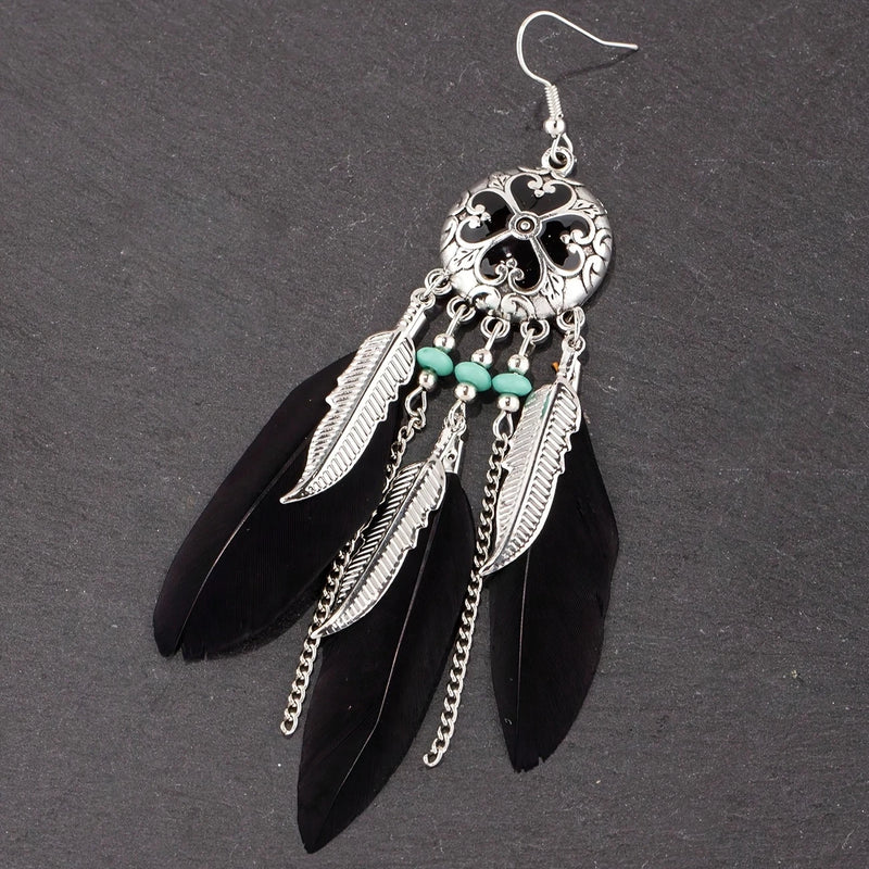 Load image into Gallery viewer, TMER63 - Dangle Earrings with Feather Drops
