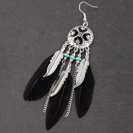 TMER63 - Dangle Earrings with Feather Drops