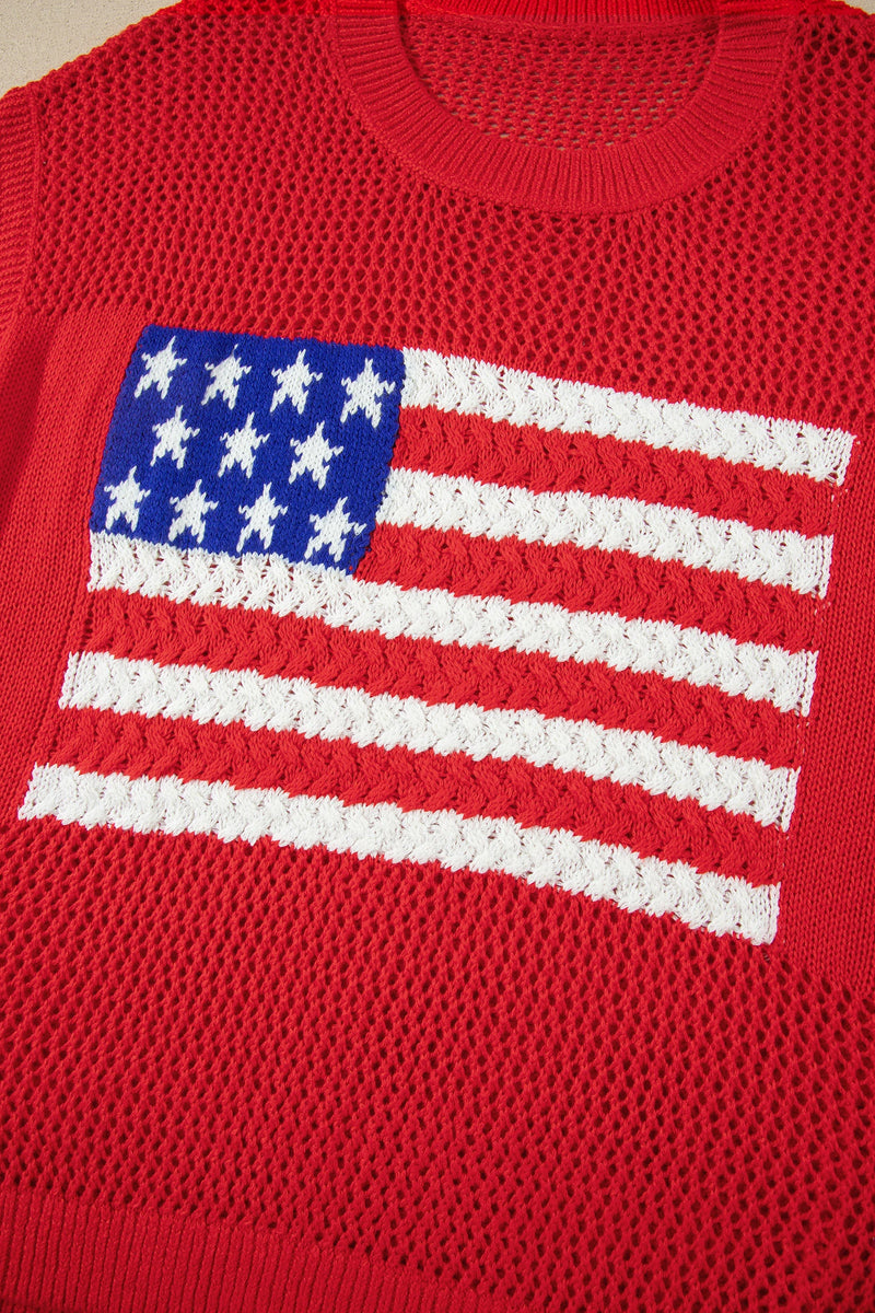 Load image into Gallery viewer, DLLS623 - Ladies Fiery Red Flag Graphic Short Sleeve Sweater Top

