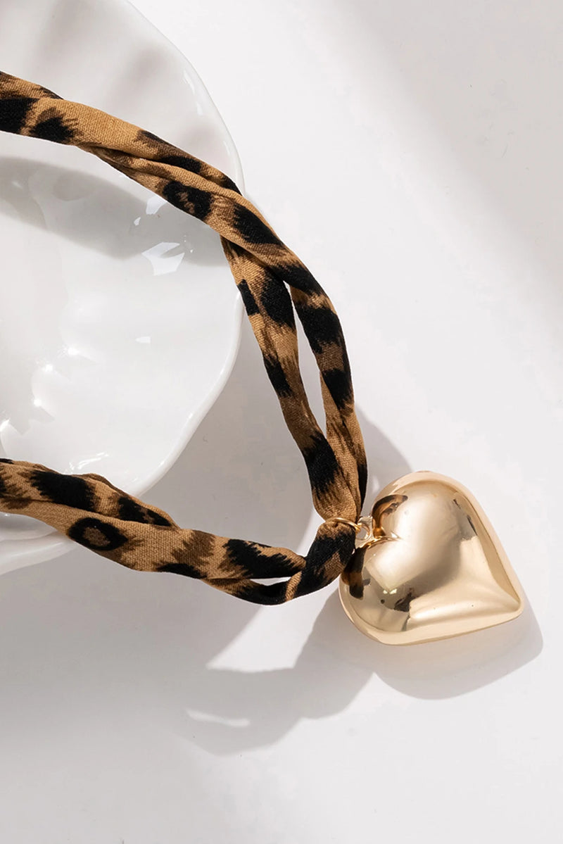Load image into Gallery viewer, DLLNK 12 - Gold Puffy Heart Charm Leopard Scarf Necklace
