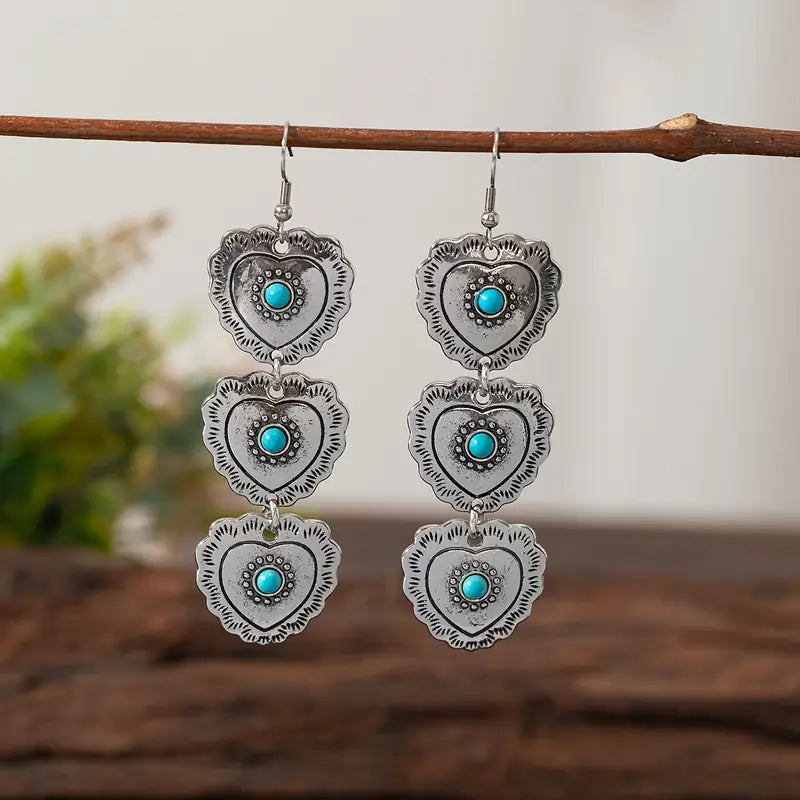 Load image into Gallery viewer, TMER68 - Triple Heart Drop Earrings
