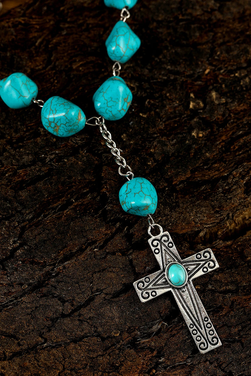 Load image into Gallery viewer, DLLNK 2 - Peacock Blue Turquoise Cross Pendant Necklace
