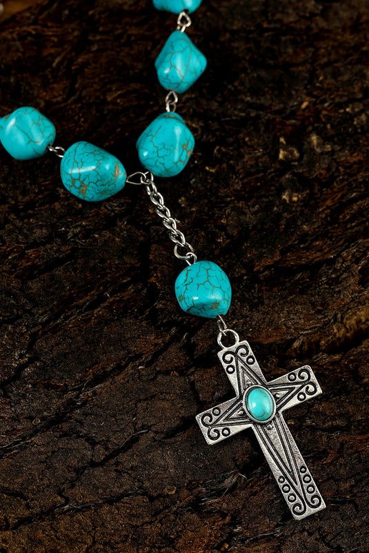 DLLNK 2 - Peacock Blue Turquoise Cross Pendant Necklace