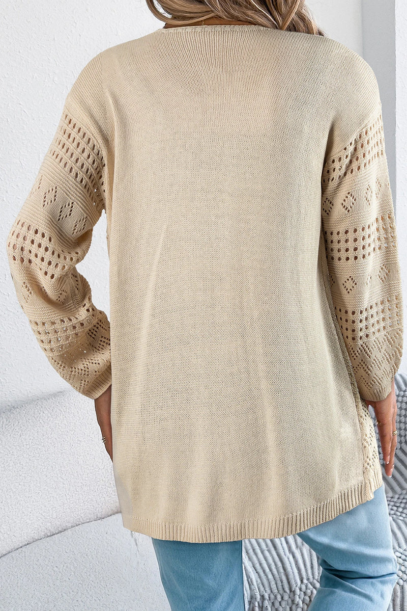 Load image into Gallery viewer, DLLS915 - Ladies Smoke Gray Solid Color Hollowed Knit Open Front Cardigan Sweater
