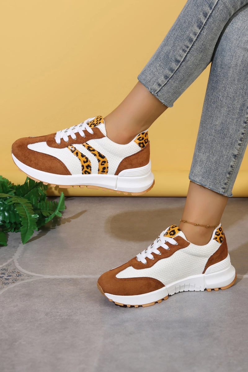 Load image into Gallery viewer, DLLSHOE 60  - Ginger Leopard Color Block Faux Suede Athletic Casual Sneakers
