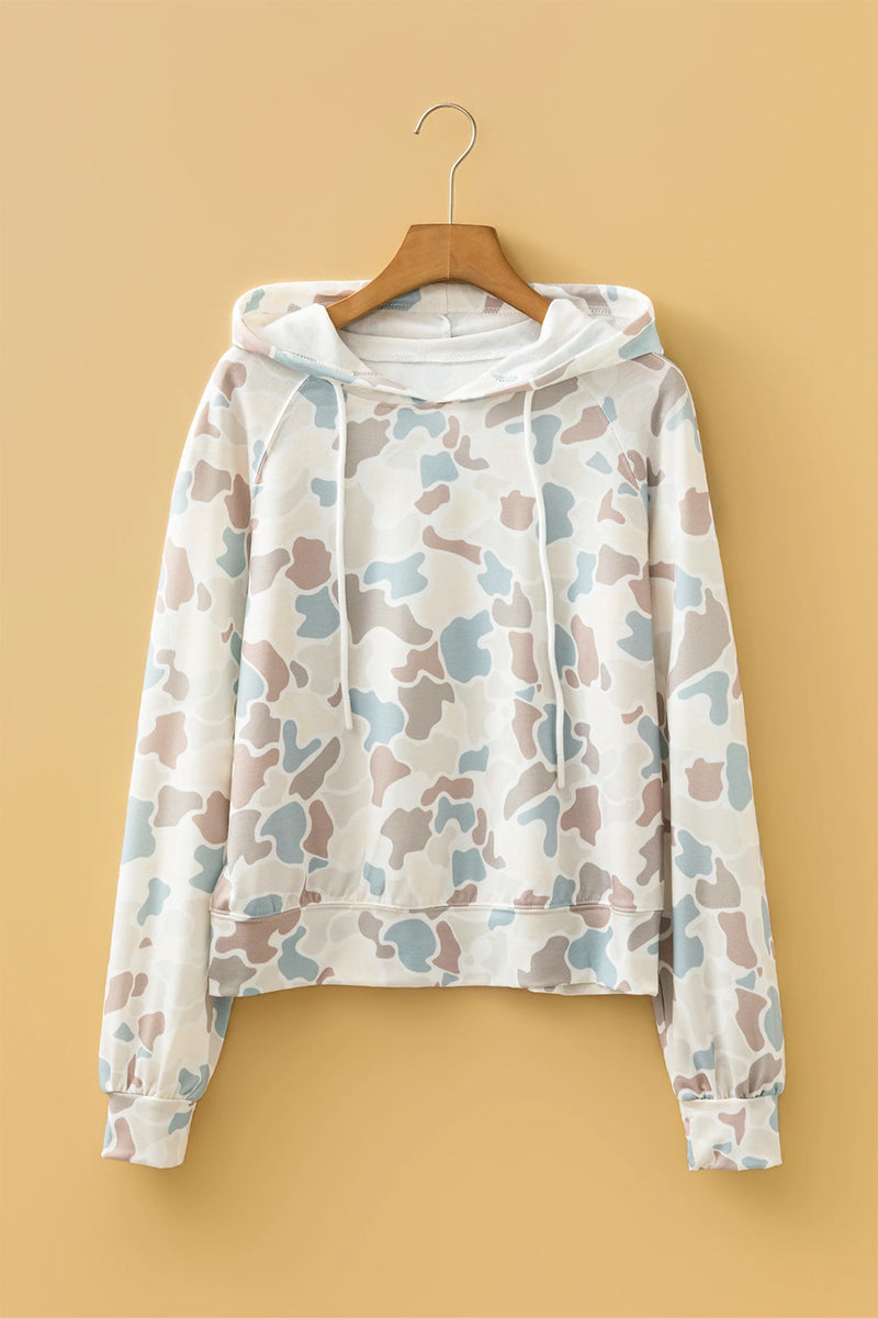 Load image into Gallery viewer, DLLS782 - Ladies Beige Camouflage Print Relaxed Drawstring Hoodie
