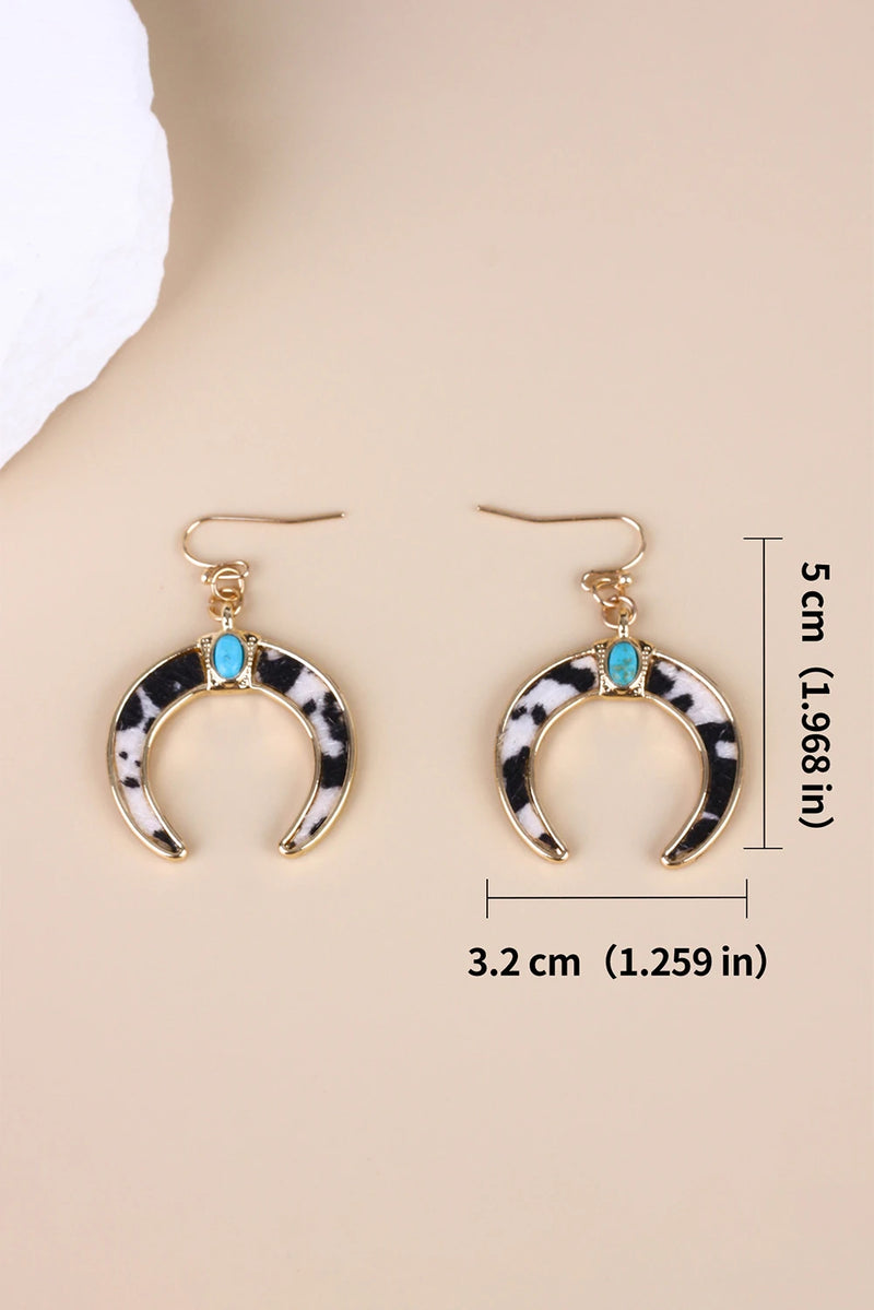 Load image into Gallery viewer, DLLER 16 - Black Cow Print Turquoise Inlay Crescent Shaped Dangle Earrings
