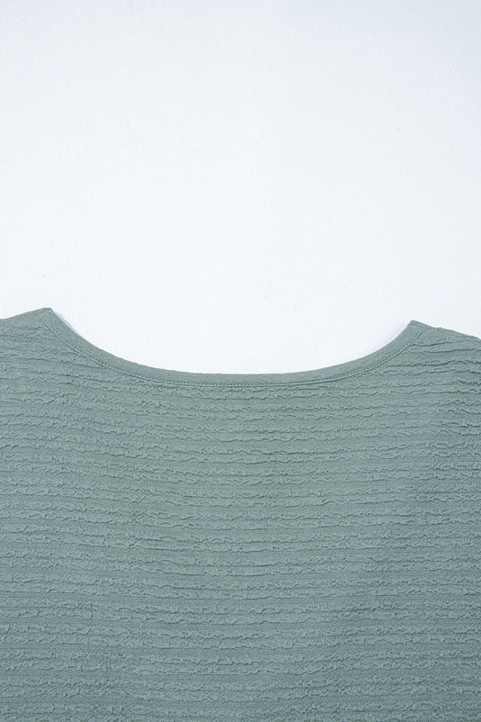 DLLS541 - Ladies Beau Blue Textured Wide Sleeve V Neck T Shirt