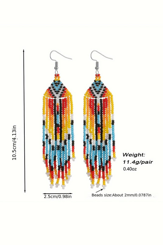 DLLER 14 - White Western Rice Bead Tassel Hook Earring