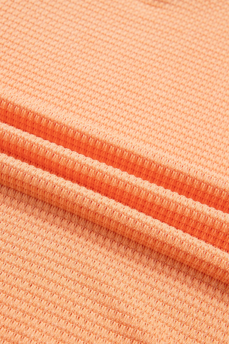 Load image into Gallery viewer, DLLS527 - Ladies Grapefruit Orange Waffle V Neck Short Sleeve Knit Top
