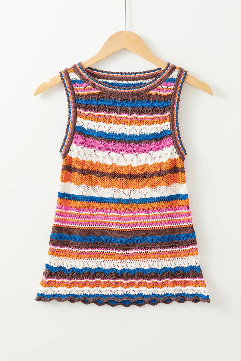 Load image into Gallery viewer, DLLS560 - Ladies Dark Blue Striped Textured Knit Crew Neck Sweater Vest
