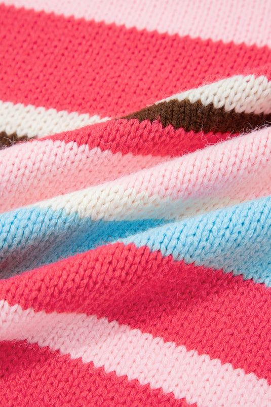 DLLS862 - Ladies Pink Stripe Striped Colorblock Drop Shoulder Cardigan