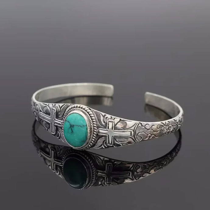GOODBC 5 - Retro Silver Engraved Turquoise Inlay Bracelet