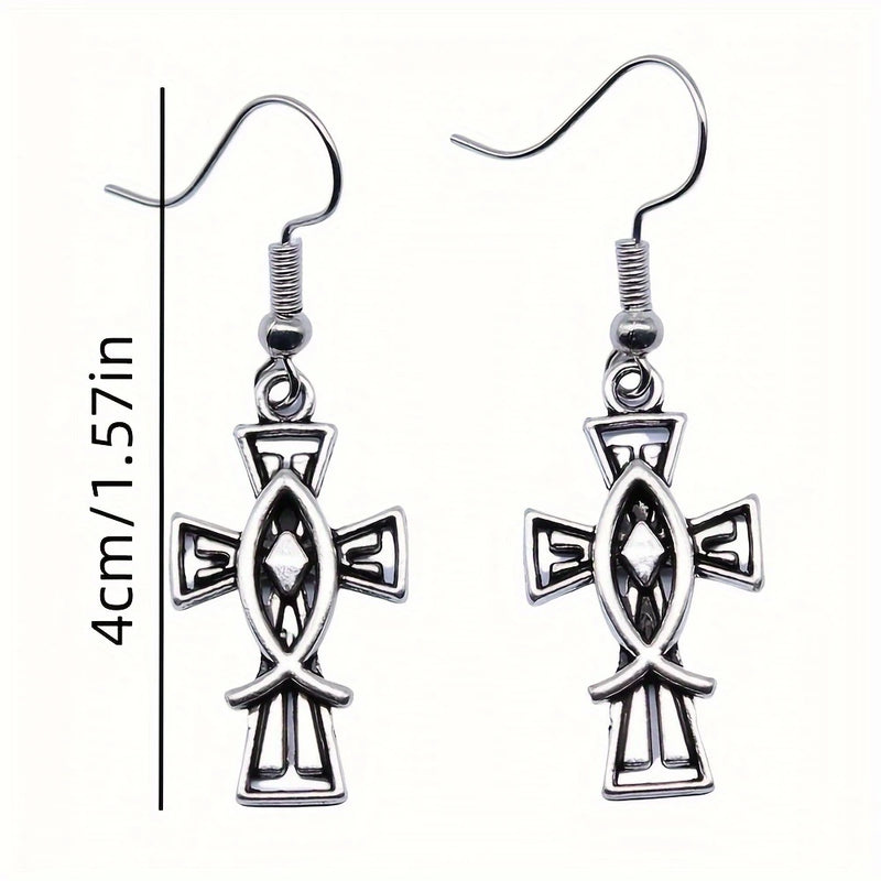 Load image into Gallery viewer, TMER45 - Fish Cross Earrings
