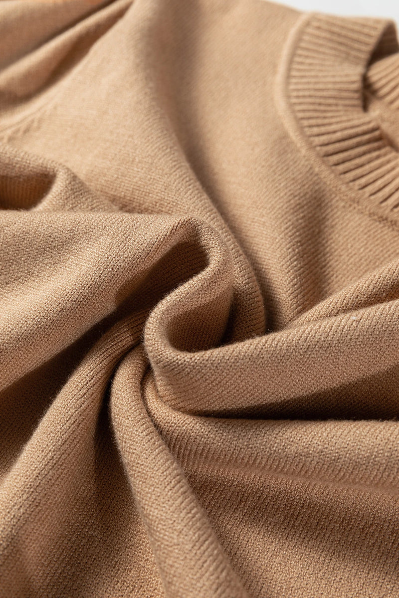 Load image into Gallery viewer, DLLS373- Ladies Light French Beige Solid Color Knit Short Puff Sleeve Sweater
