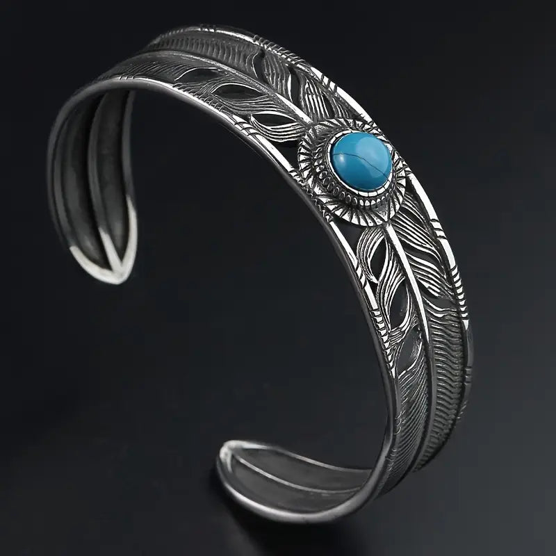 Load image into Gallery viewer, TMBC6 - Synthetic Turquoise Open Bangle Bracelet
