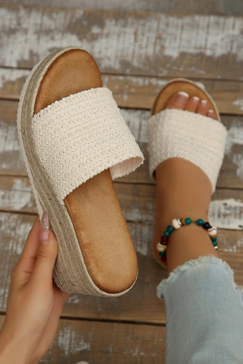 Load image into Gallery viewer, DLLSHOE 15 - White Woven Wide Band Platform Slippers
