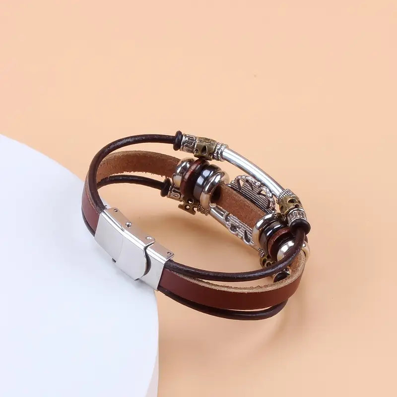 Load image into Gallery viewer, TMBC27 - Beaded PU Leather Bracelet w/Red Mosaic Stone
