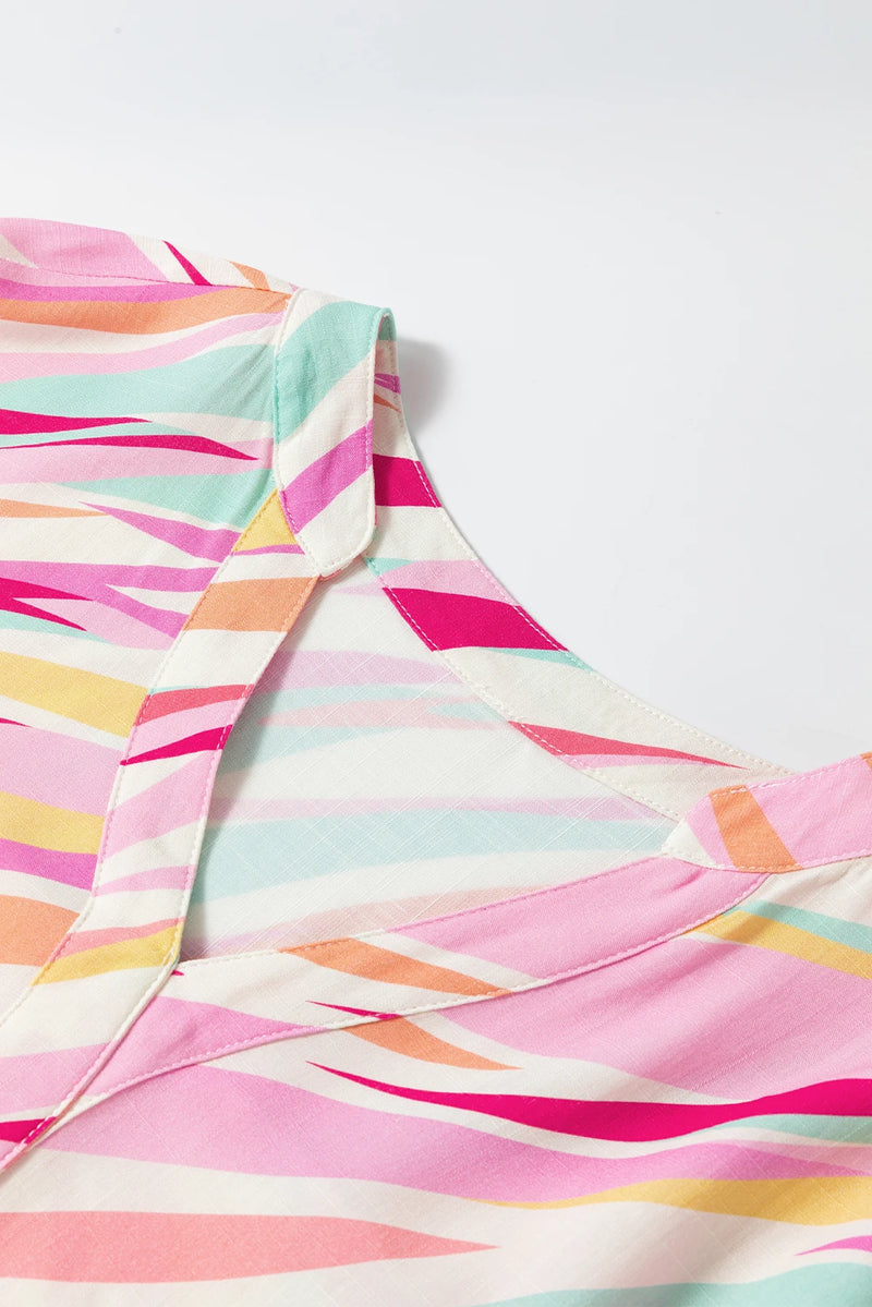 Load image into Gallery viewer, DLLS566 - Ladies Multicolor Abstract Print High Low Short Sleeve Blouse
