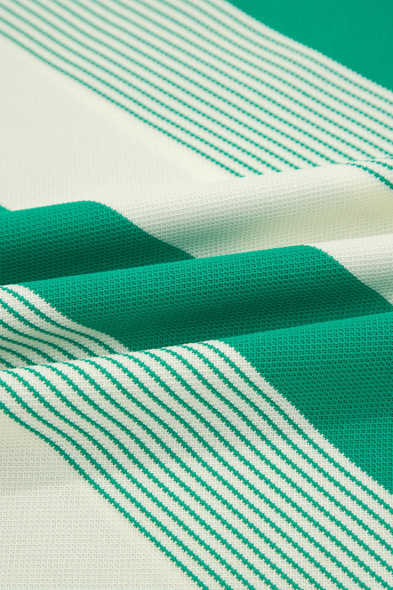 Load image into Gallery viewer, DLLS483 - Ladies Green Stripe Mixed Print Crew Neck Cap Sleeve T Shirt
