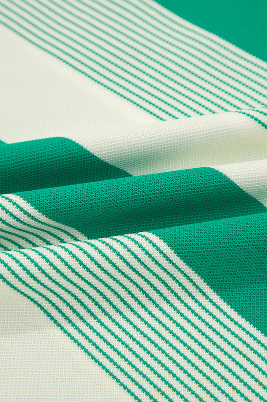 DLLS483 - Ladies Green Stripe Mixed Print Crew Neck Cap Sleeve T Shirt