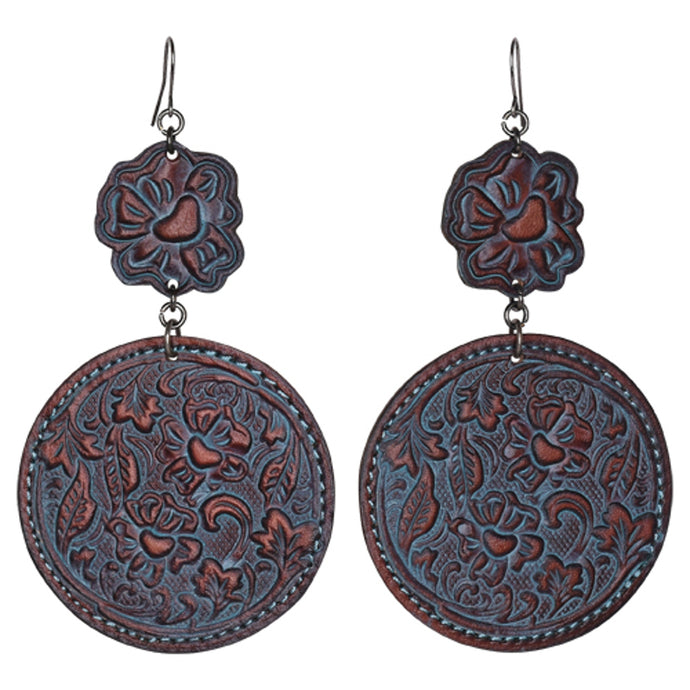 23166EJ3 - Justin Tooled Leather Earrings W/Turquoise Wash