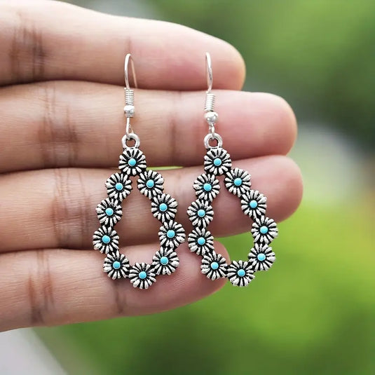 TMER72 - Turquoise Flower Teardrop Earrings