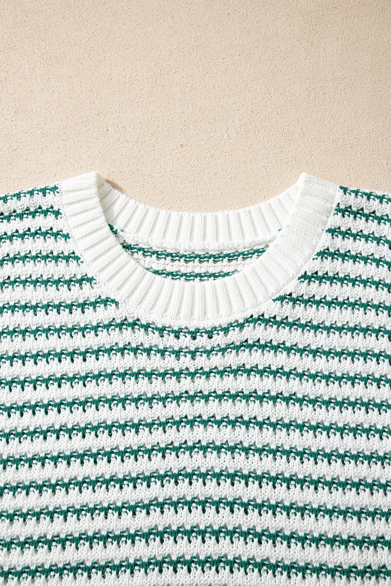 Load image into Gallery viewer, DLLS509 - Ladies Green Stripe Ribbed Trim Loose Fit Knitted Sweater Vest
