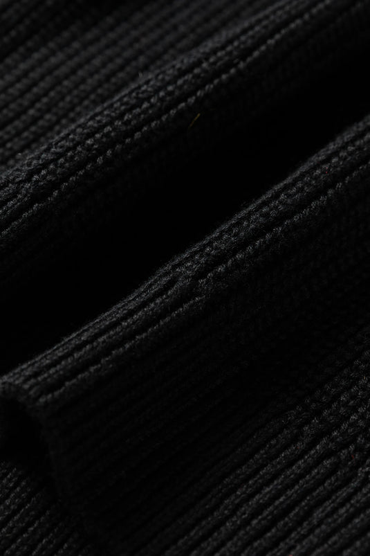 DLLS197 - Ladies Black Contrast Striped Trim V Neck Drop Shoulder Sweater