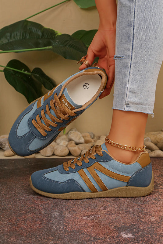 DLLSHOE 77 - Ashleigh Blue Retro Vegan Leather Athletic Detail Lace Up Shoes