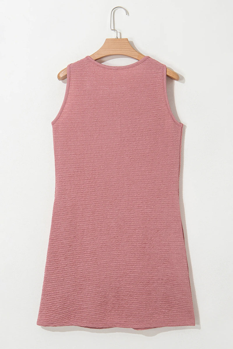 Load image into Gallery viewer, DLLS522 - Ladies Rose Solid Color Textured Lace Hollowed Detail Sleeveless Mini Dress
