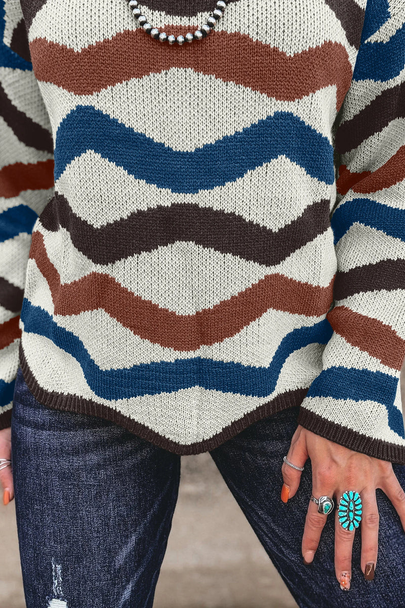 Load image into Gallery viewer, DLLS755 - Ladies Multicolour Retro Wave Print Western Sweater

