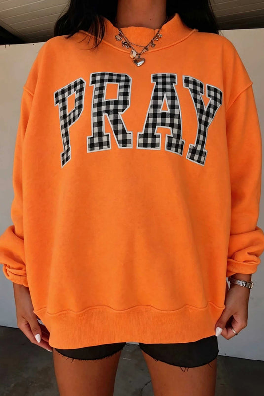 DLLS981 - Ladies Orange PRAY Polka Dot Embroidered Mock Neck Sweatshirt