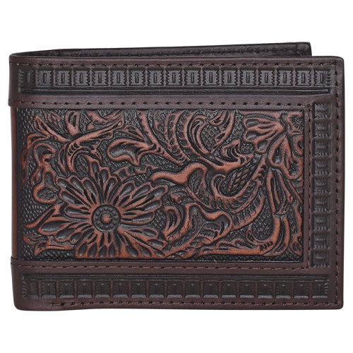 23205138W11 - Justin Men's Genuine Leather Bifold Wallet W/ Tooling