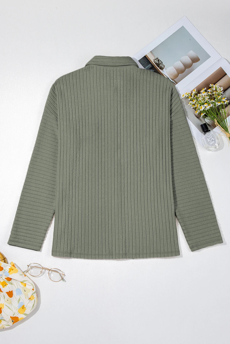 Load image into Gallery viewer, DLLS278 - Ladies Mist Green Thermal Ribbed Texture Drop Shoulder Button Up Shacket
