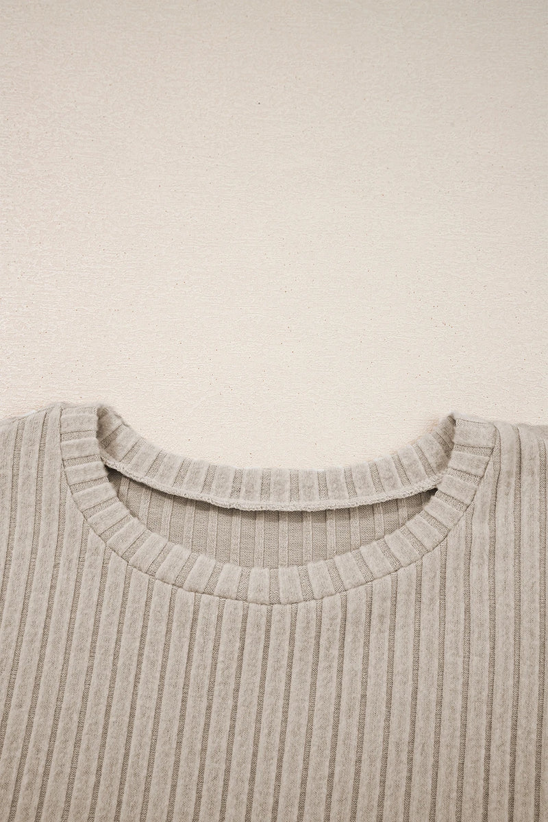 Load image into Gallery viewer, DLLS188 - Ladies Jet Stream Ribbed Texture Round Neck Long Sleeve Rounded Hem Knit Top
