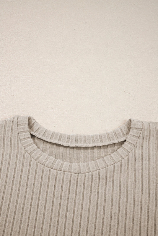 DLLS188 - Ladies Jet Stream Ribbed Texture Round Neck Long Sleeve Rounded Hem Knit Top