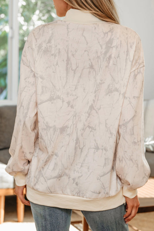 DLLS1017 - Ladies Khaki Western Rodeo Riding Print Tie-Dye Mock Neck Sweatshirt