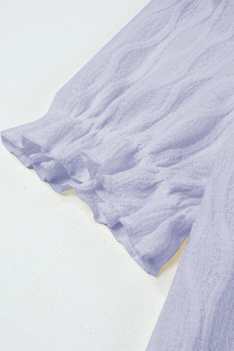 Load image into Gallery viewer, DLLS359 - Ladies Lilac Solid Color Textured Notched Neck Puff Sleeve Blouse
