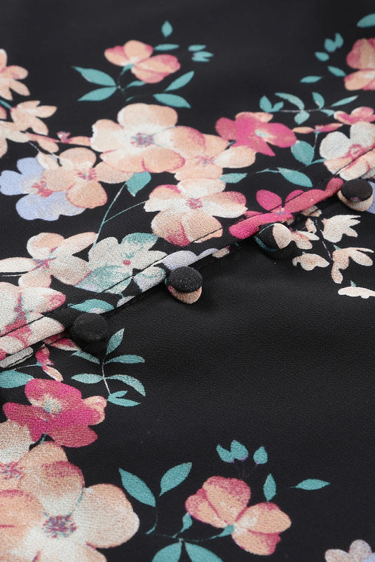 DLLS367 - Ladies Black Wildflower Print Chiffon Blouse