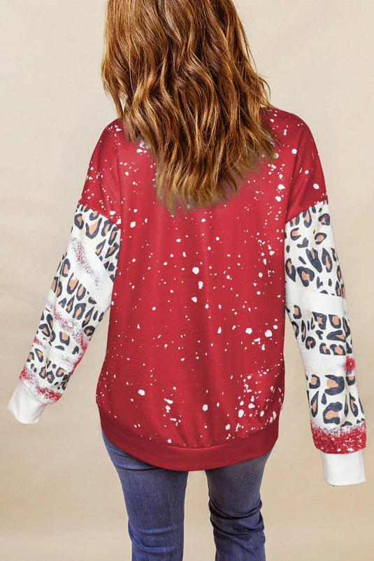 DLLS155 - Ladies Fiery Red Tie Dye Leopard Drop Shoulder Sweatshirt
