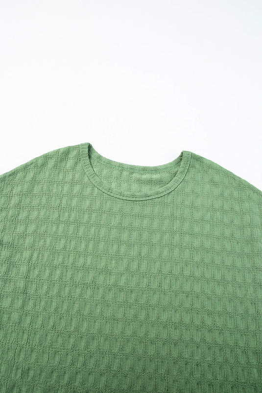 DLLS552 - Ladies Grass Green Solid Color Textured Batwing Sleeve Tee