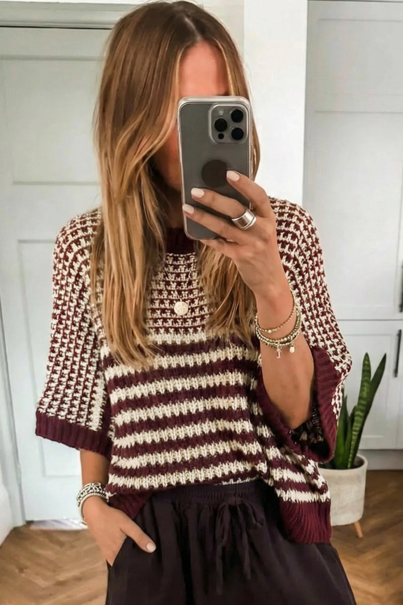 Load image into Gallery viewer, DLLS394 - Ladies Red 3/4 Draped Sleeve Slouchy Sweater
