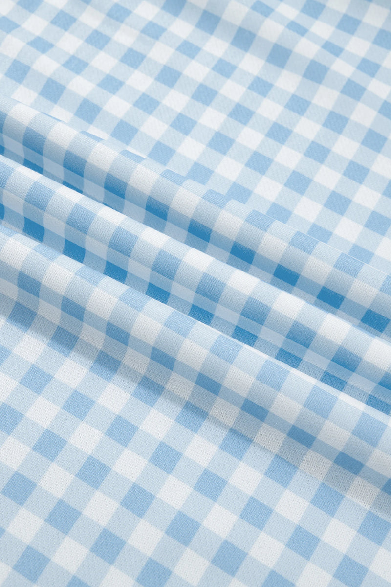 Load image into Gallery viewer, DLLS1081 - Ladies Sky Blue Plaid Baggy Pullover Drawstring Casual Shorts 2pcs Outfit

