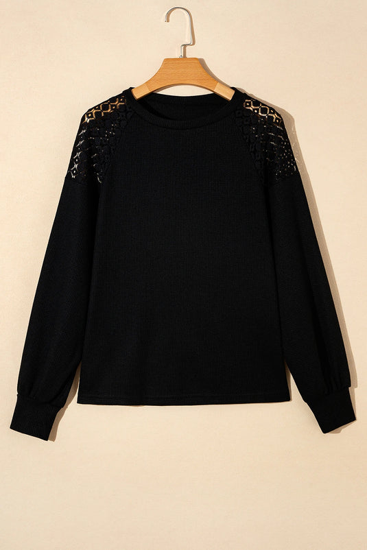 DLLS205 - Ladies Black Lace Long Sleeve Textured Pullover